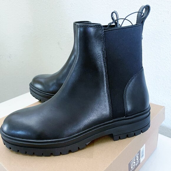 NEW IN BOX Steve Madden Boots 9 Chelsea Lug Platform Leather Gore Retro Black - Picture 1 of 13